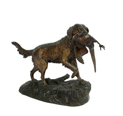 Emile Desire Lienard (צרפת, נ. 1842) - סטר אירי אוחז פסיון. המאה-19. פסל ברונזה צרפתי, מסיבי 