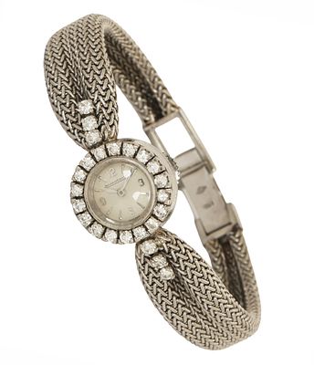 JAEGER-LECOULTRE 18K WHITE GOLD WRISTWATCH. Rear self winding mechanism. Diameter approx. 16 mm. 