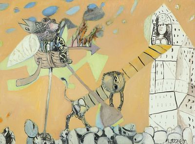 Naftali Bezem - 1924 - 2018. Boat in the Sky, 
Oil on canvas, 60x80 cm. 
Signed.