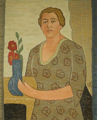 Shmuel Schlesinger - 1896 - 1986. Woman with a vase of flowers, 
Oil on canvas, 73X56 cm. 
Signed.