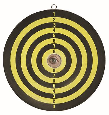 Marilou Levin - b. 1967. Target with an Eye, 1999. 
Mixed media on wood, diameter: 30 cm. 
Signed 