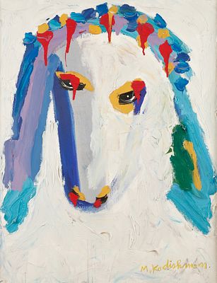 Menashe Kadishman - 2015 - 1932. Sheep, 
Acrylic on canvas. 90X70 cm. 
Signed. Signed on the 