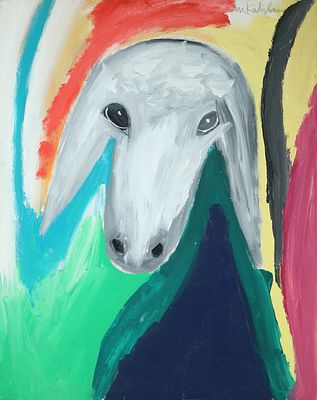 Menashe Kadishman - 2015 - 1932. Sheep, 
Acrylic on canvas. 80X60 cm. 
Signed. Signed on the 