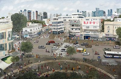 Elena Liberman - b. 1971. Allenby Street, King George and Shenkin St., 
Oil on canvas, 100x150 cm. 