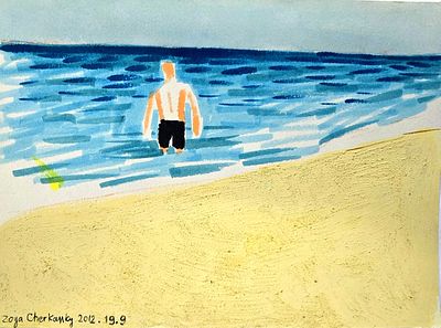 Zoya Cherkassky - b. 1976. Seashore, 2012, 
Watercolor and gouache on paper, 17X24 cm. 
Signed and 