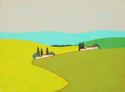 Itzo Rimmer - b. 1948. House in a Landscape, 
Acrylic on canvas, 30X40 cm. 
Signed.