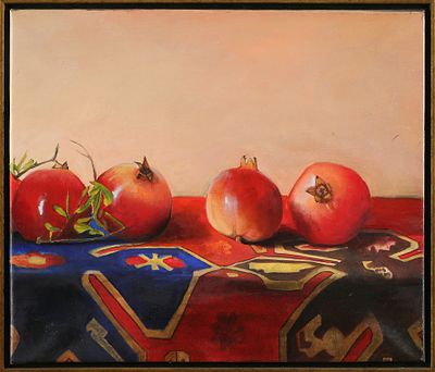 Ezer Sudai - b. 1976. Pomegranates, 
Oil on canvas, 22X33 cm.