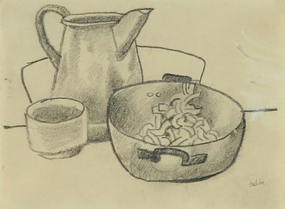 Shalom Sebba - 1897 - 1975. Still Life, 
Pencil and charcoal on paper, 12X17 cm. 
Signed. 