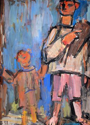 Pinchas Litvinovsky - 1894 - 1985 . Father and Son, 
Mixed media on paper, 65X47 cm. 
Signed.