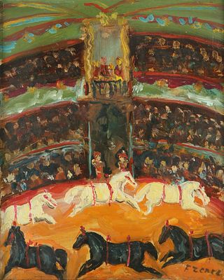 Izhak Frenkel - Frenel - 1899 - 1981. Circus, 
Oil on canvas, 27x36 cm. 
Signed.