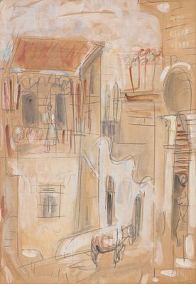 Arie Lubin - 1897 - 1980. Safed, 1948, 
Watercolor on paper, 47x33 cm. 
Signed and dated.
