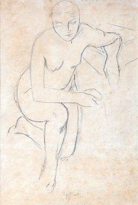 Leopold Gottlieb - 1883 - 1934. Girl, 
Charcoal and felt pen on paper, 32X20 cm. 
Signed.