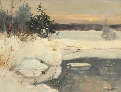 Unknown Artist - Landscape, 
Oil on canvas, 32X42 cm. 
Signed.