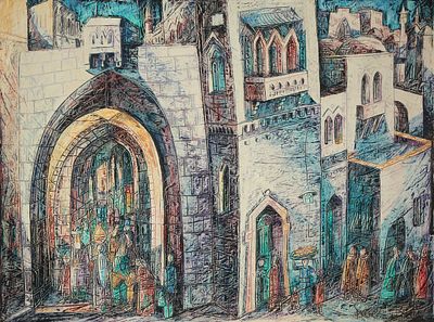 Yosi Stern - 1923 - 1992. Walls of Jerusalem, 1974, 
Oil on canvas, 50X70 cm. 
Signed. Signed and 