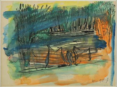 Marcel Janco - 1984 - 1895
. Birds, 1944, 
Watercolor and ink on paper, 22x27 cm. 
Signed and dated.