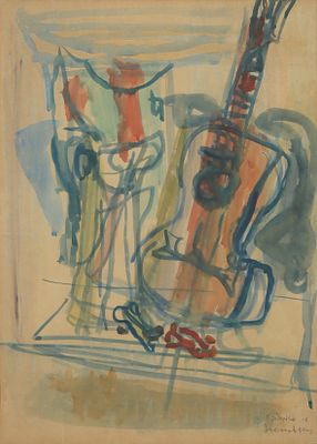 Avigdor Stematsky - 1989 - 1908
. Guitar, 
Watercolor on paper, 48x33 cm. 
Signed.