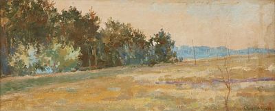 Unidentified Artist - Landscape, 1973, 
Oil on canvas, 19x45 cm. 
Signed and dated.