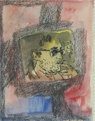 Meir Pichhadze - 1955 - 2010
. Figure with a Cigarette, 
Watercolor on paper, 27x20 cm. 
Signed.