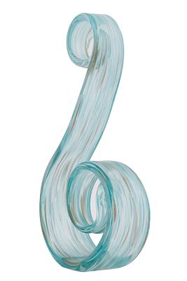 Murano. ספיראלה. פסלון זכוכית איטלקי. מעוטר בפסים לבנים וגרגירי זהב על רקע זכוכית אקוומרין 