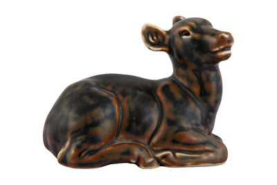 Royal Copenhagen .Knud Kyhn - עופר שוכב. פסלון פורצלן (Stoneware) דני, מעוטר בגלזורת Sung. 