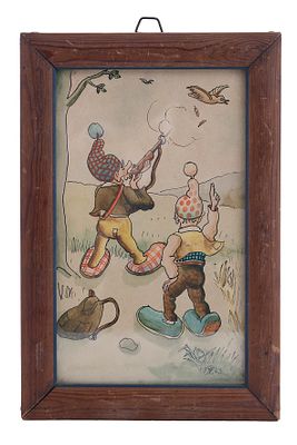 מזכרת נאצית. אקוורל על נייר, 1943, קוהלונגסבורן, גרמניה. ציור הומוריסטי, מתנה של קצין רפואה נאצי 