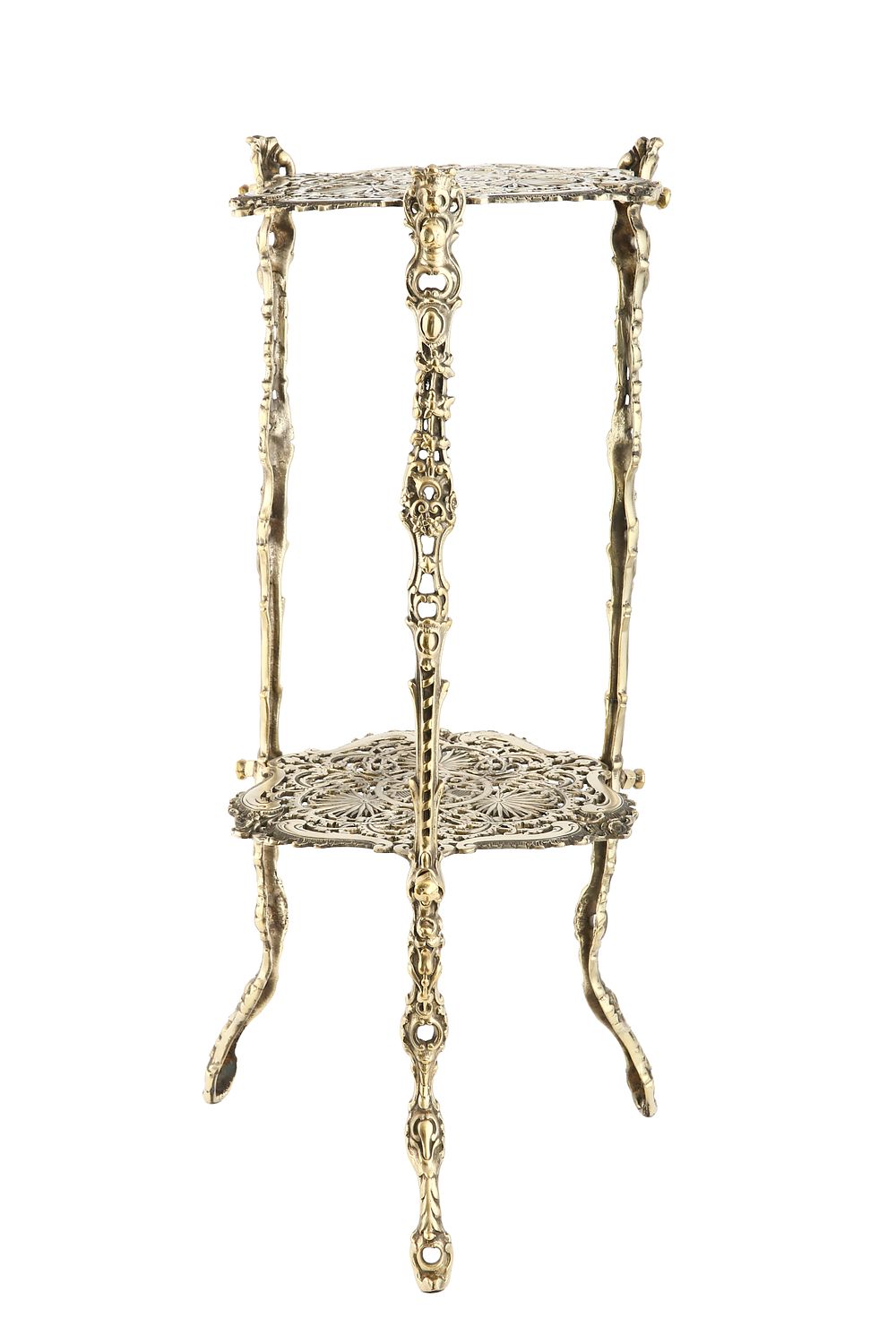 Eclectic style. Decorated with floral motifs, leaves, and rocaille lines. Raised on three legs. Height: 68 cm.