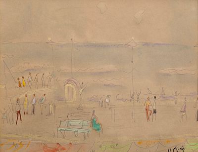 נחום גוטמן - 1980 - 1898. דמויות בטיילת בטבריה, 1968, 
אקוורל על נייר, 23x30 ס"מ, 
חתום ומתוארך. 