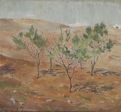 חיים גליקסברג - 1970 - 1904. עצים, 1925, 
שמן על בד, 34x31 ס"מ, 
חתום ומתוארך. 
אוסף נתן קפלן 