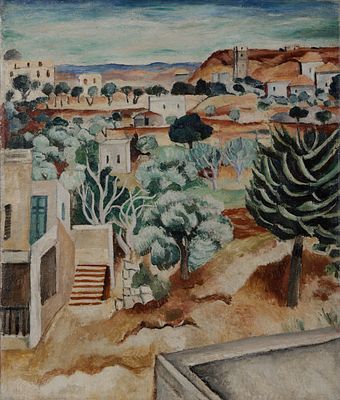 מנחם שמי - 1951 - 1897. נוף ישראלי, 1926 בקירוב, 
שמן על בד, 66x56 ס"מ, 
אוסף נתן קפלן, שיקגו 