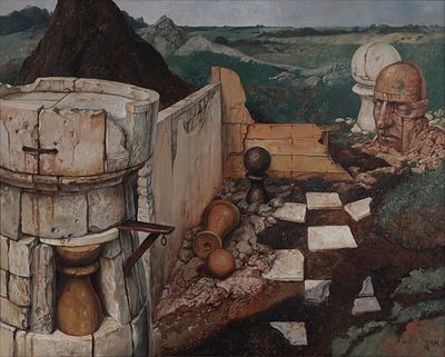 שמואל בק - נ. 1933. שחמט, 1976, 
שמן על בד, 50x64 ס"מ, 
חתום ומתוארך.