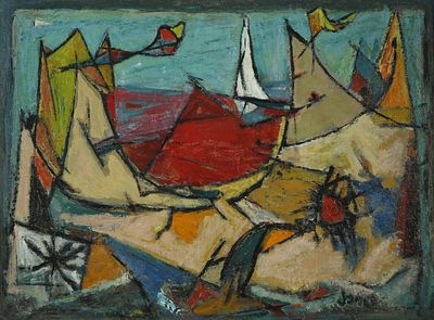 מרסל ינקו - 1984 - 1895. ללא כותרת, 
שמן על דיקט, 50x70 ס"מ, 
חתום.