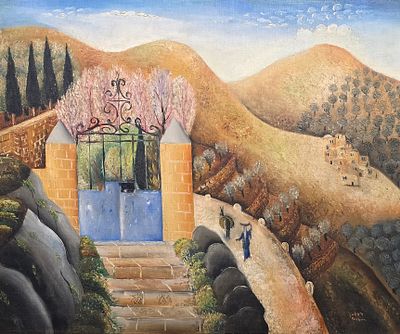 ראובן רובין - 1974 - 1893. שער בעין כרם, 1929, 
שמן על בד, 60x73 סמ, 
חתום. 
מקוריות הציור אושרה 