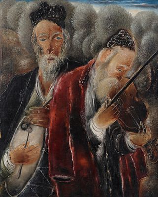 ראובן רובין - 1974 - 1893. שני מוזיקאים, 1930, 
שמן על בד, 92x73 סמ, 
חתום. 
מקוריות הציור אושרה 