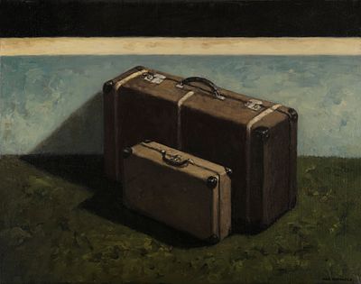 מאיר פיצ'חדזה - 2010 - 1955. מזוודות, 
שמן על בד, 50x70 ס"מ, 
חתום. 
מקוריות הציור אושרה ע"י דביר 