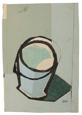 שלום סבא - 1975 - 1897. מים, 
טמפרה וקולאז' על נייר, 13x9 ס"מ, 
חתום. 
מקור: עיזבון האמן.