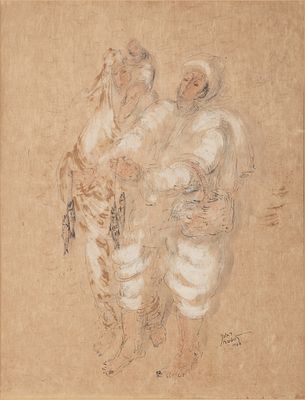 ראובן רובין - 1974 - 1893. דייגים, 1946 , 
אקוורל ודיו על נייר, 55x41 ס"מ, 
חתום ומתוארך. 
מקוריות 