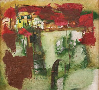 צבי מאירוביץ - 1974 - 1911. נוף, שמן על בד, 38x41 ס"מ, חתום.