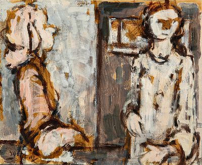 משה מוקדי - 1975 - 1902. זוג, שמן על קרטון, 27x33 ס"מ, חתום.