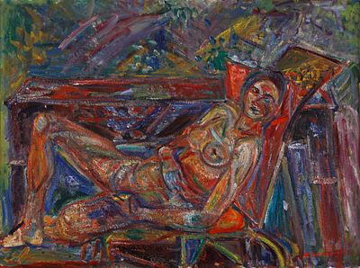 פנחס קרמן - 1981 - 1890. עירום, שמן על בד, 54x73 ס"מ, חתום.