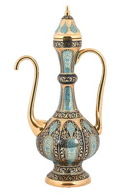 איבריק (Ibrik) טורקי. דגם Hurrem עשוי זכוכית מצופה בזהב 24K ואמאייל, בעבודת יד אמן. בהשראת פאר 