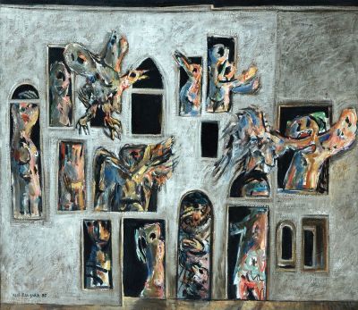 Yosl Bergner
- b. 1920. Neighbours, 1985,
