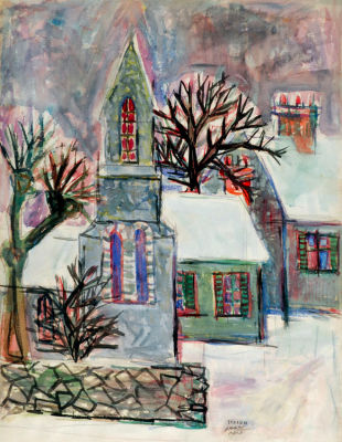 מיכאל ארגוב - נוף כפרי. אקוורל על נייר, 65X50 ס”מ,
חתום בחותמת עיזבון.