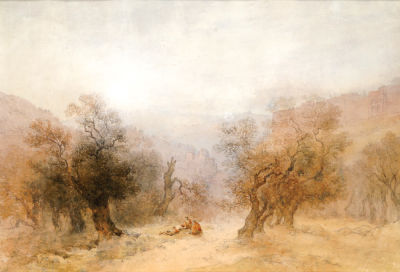 Charles W. Meredith Van De Velde - 1818 - 1898. Figures near the walls of Jerusalem, Watercolor on 