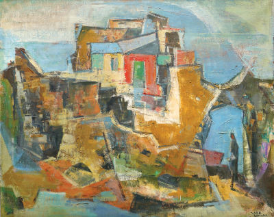 Jakob Eisenscher - 1896 - 1980. A figure in Jaffa, Oil on canvas, 65x81 cm. Signed.