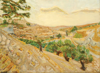 Leon Engelsberg - 1908 – 1998. Landscape of the Jerusalem Mountains, Oil on canvas, 55x76.5 cm. Signed.