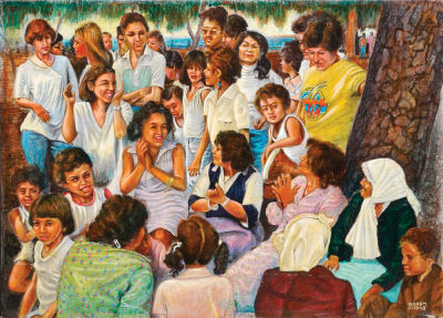 Nachum Gilboa - 1917 - 2015. Sing-along, Oil on canvas, 36x50 cm. Signed.