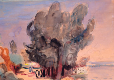 Nachum Gutman - 1898 - 1980. The Sea of Galilee, Watercolor on paper, 33x46 cm. Signed. The 