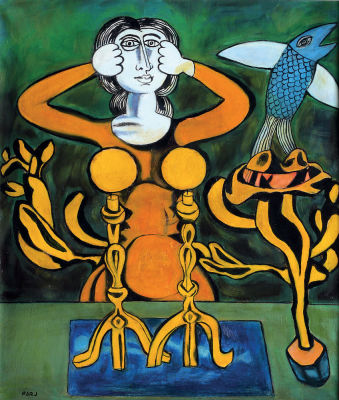 Naftali Bezem - 1924 - 2018. Lighting Shabbat Candles, Oil on canvas, 70x60 cm. Signed.