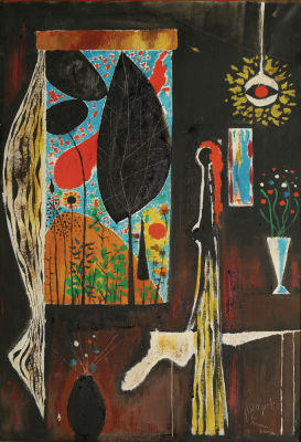 Yochanan Simon - 1905 - 1976. A Girl infront of an Open Window, 1960, Oil on canvas, 73x50 cm. 