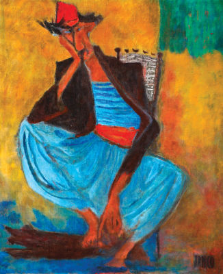 Marcel Janco - 1895 - 1984. Figure with a Red Hat, Oil on canvas laid down on cardboard, 55x46 cm. 